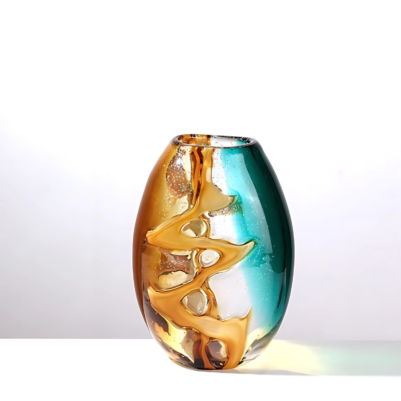 Glass Amber & Teal Aurora Curve Vase