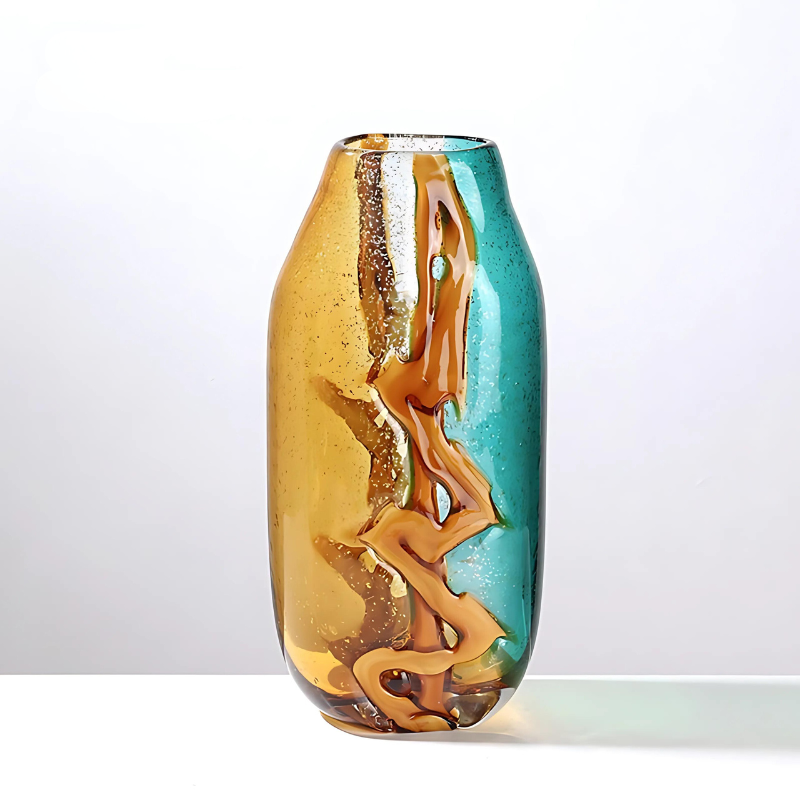 Glass Amber & Teal Aurora Curve Vase