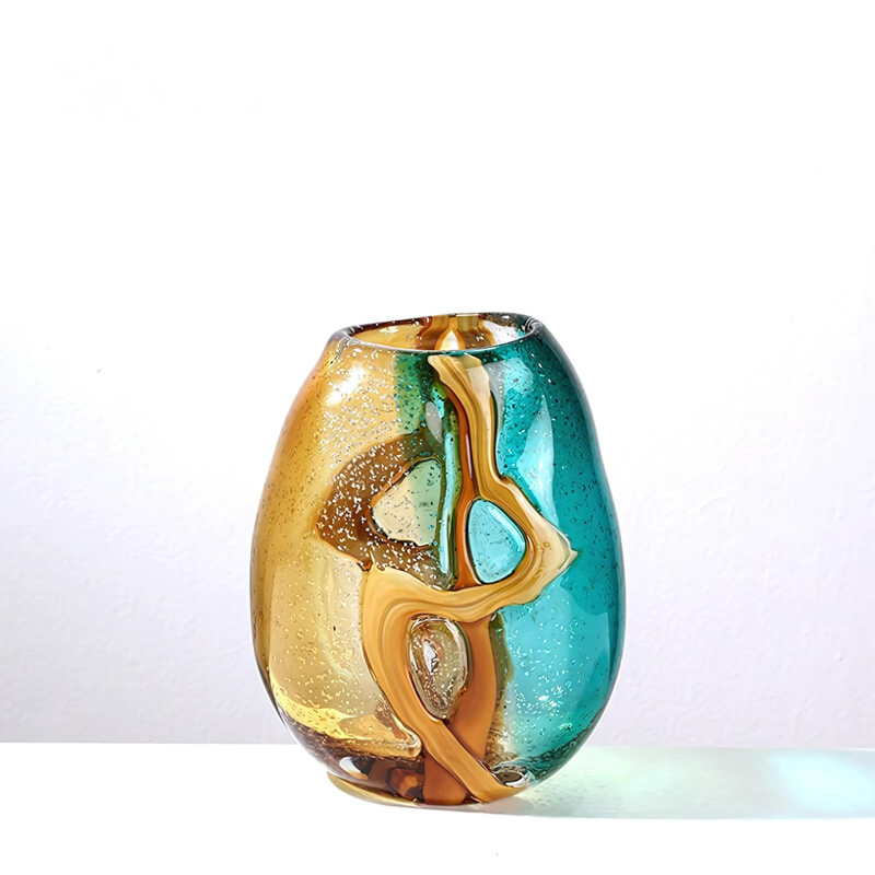 Glass Amber & Teal Aurora Curve Vase