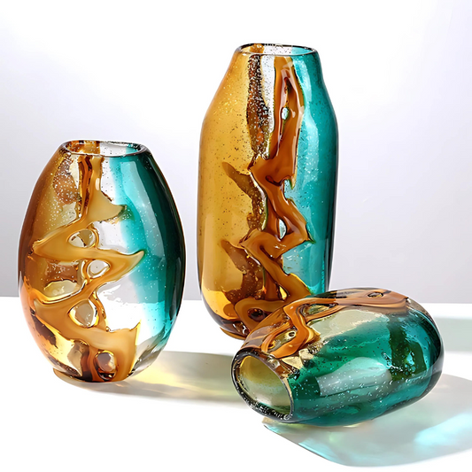 Glass Amber & Teal Aurora Curve Vase